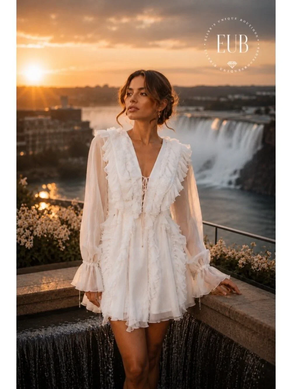 Endless Rose Long-Sleeve Chiffon Ruffle Mini Dress Size Large New With Tags